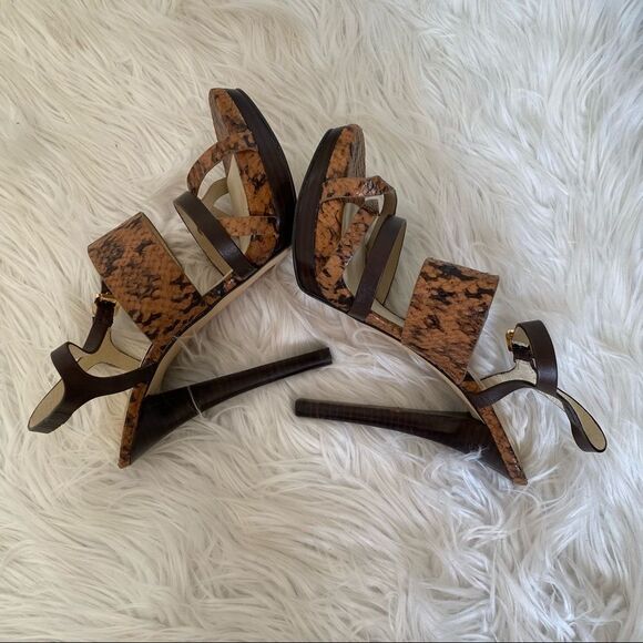 NEW Michael Kors brown snakeskin embossed leather platform strappy heel sandal 9 - Picture 6 of 12
